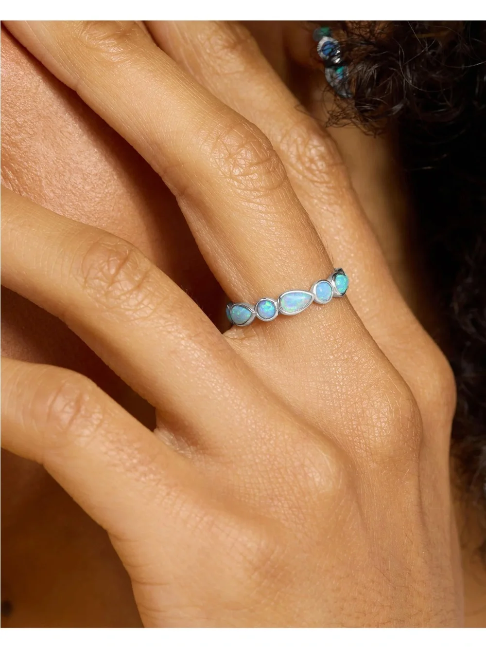 Melinda Maria Silver Simulated Opal Teardrop & Round Ring- 6